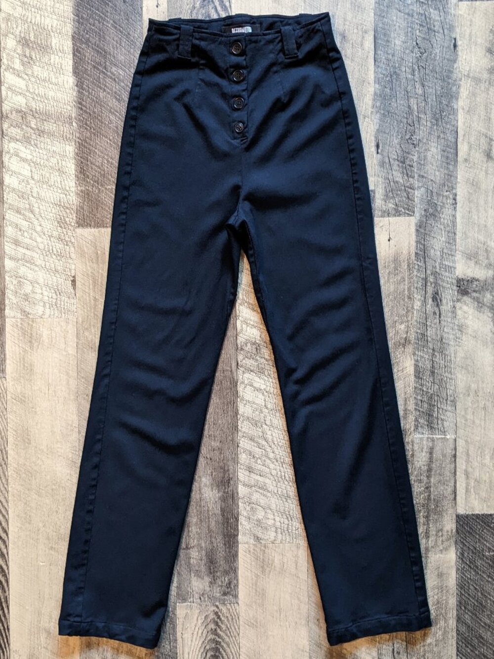 Reformation Black Twill Pants Exposed Button Fly High-Waisted